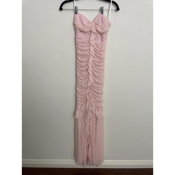 Revolve Majorelle Giules Strapless Gown Mesh Ruffle Ruched  Pink S $248 msrp NWT - Picture 5 of 9
